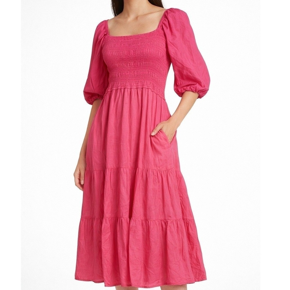 Xirena‎ Pink Puff Sleeve Midi Dress XS Cotton Cottagecore Prairie Resort